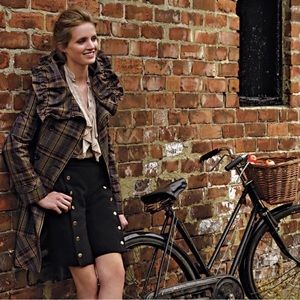 💚RARE💚 Anthologie, Elevenses, green plaid puckered coat, 12